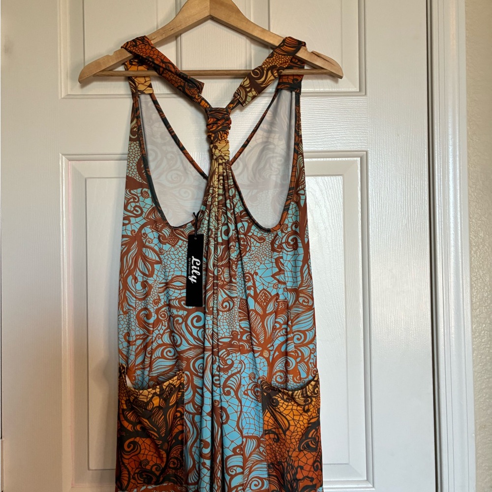 Bohemian Blue and Brown Maxi Jumpsuit - Picture 7 of 15